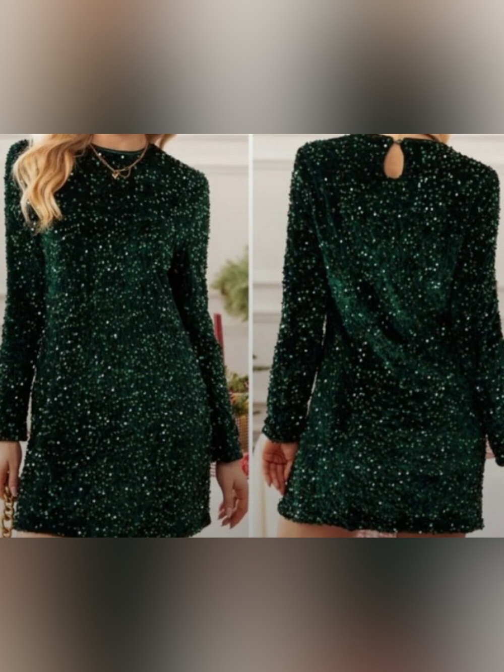 Cupshe Emerald Green Sequin Long Sleeve Mini Dress NWT